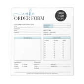 Modern Cake Cupcake Bakery Blue Order Form Notizblock (Vorderseite)
