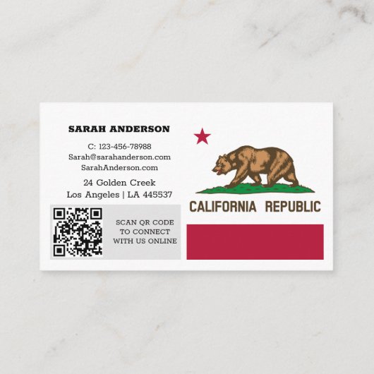 Modern California Business Card, Flag / USA Visitenkarte (Rückseite)