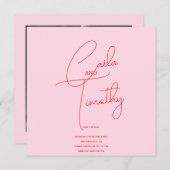 Modern Caligraphy Script Red Pink Foto Rett Date Save The Date (Vorne/Hinten)