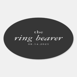 Modern Calligrafy Ring Bear Wedding Oval Stick Ovaler Aufkleber