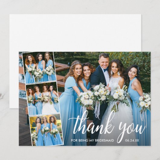 Modern Calligraphy 4 Foto Collage Bridesmaid Dankeskarte (Vorne/Hinten)