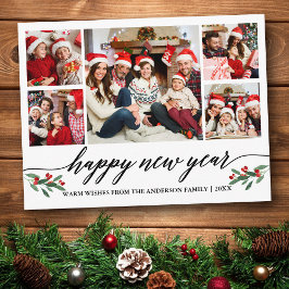 Modern Calligraphy 5 Photo Family Happy New Year Postkarte