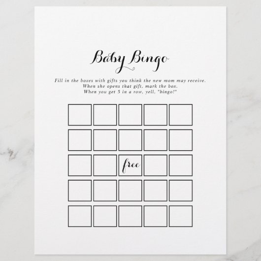 Modern Calligraphy Baby Bingo Showspiel (Vorderseite)
