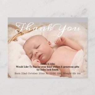 Modern Calligraphy Baby Birth Foto Vielen Dank Ankündigungspostkarte
