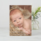 Modern Calligraphy Birth of a Baby Boy Ankündigung (Stehend Vorderseite)