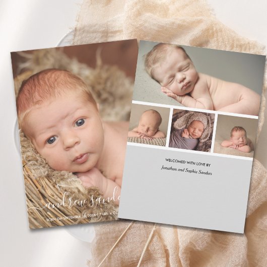 Modern Calligraphy Birth of a Baby Boy Ankündigung