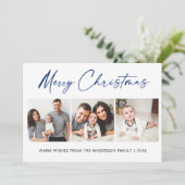 Modern Calligraphy Blue Ink 3 Foto Weihnachten (Stehend Vorderseite)