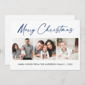 Modern Calligraphy Blue Ink 3 Foto Weihnachten (Vorne/Hinten)