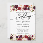 Modern Calligraphy Burgundy Floral Elegant Wedding Einladung (Vorderseite)