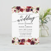 Modern Calligraphy Burgundy Floral Elegant Wedding Einladung (Stehend Vorderseite)