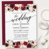 Modern Calligraphy Burgundy Floral Elegant Wedding Einladung