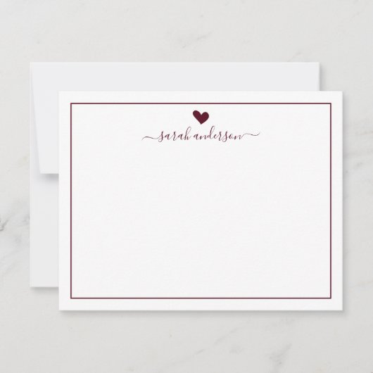 Modern Calligraphy Burgundy Heart Personalized Mitteilungskarte (Vorderseite)
