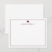 Modern Calligraphy Burgundy Heart Personalized Mitteilungskarte (Vorne/Hinten)