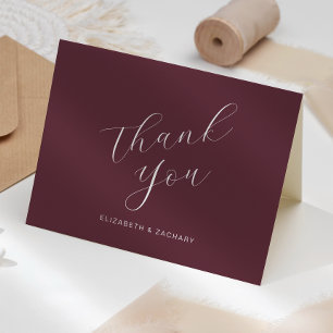 Modern Calligraphy Burgundy Wedding Vielen Dank Karte