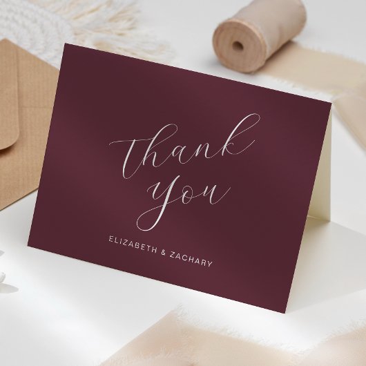 Modern Calligraphy Burgundy Wedding Vielen Dank Karte