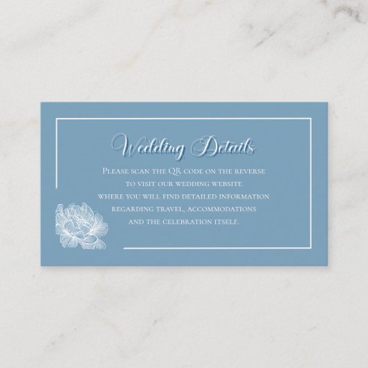 Modern Calligraphy Dusty Blue QR Info Wedding Begleitkarte (Vorderseite)