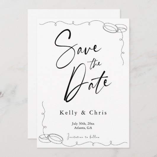 Modern Calligraphy Flat Save the Date Card (Vorne/Hinten)