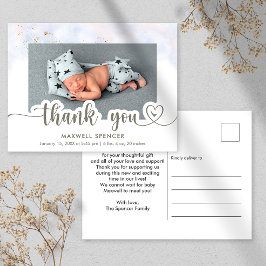 Modern Calligraphy Foto Baby Boy Vielen Dank Postkarte