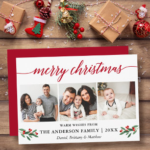 Modern Calligraphy Holly Christmas 3 Foto Red Feiertagskarte
