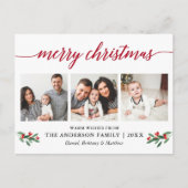 Modern Calligraphy Holly Red Christmas 3 Foto Postkarte (Vorderseite)