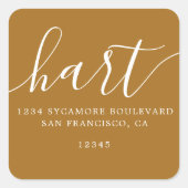Modern Calligraphy Mustard Gold Return Address Quadratischer Aufkleber (Vorderseite)
