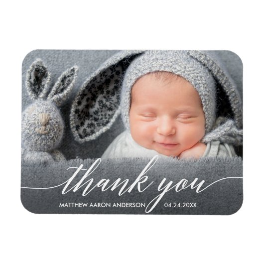 Modern Calligraphy New Baby Foto Vielen Dank Magnet (Horizontal)