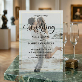 Modern Calligraphy Photo Faux Gold Wedding  Einladung