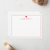Modern Calligraphy Red Heart Personalized Mitteilungskarte (Vorderseite/Rückseite Beispiel)