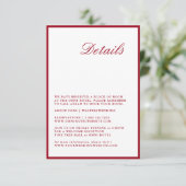 Modern Calligraphy Red Wedding Detail Card Begleitkarte (Stehend Vorderseite)