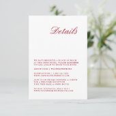Modern Calligraphy Red Wedding Detail Card Begleitkarte (Stehend Vorderseite)