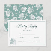 Modern Calligraphy Sage Green Floral Wedding RSVP Mitteilungskarte (Vorne/Hinten)