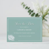 Modern Calligraphy Sage Green Floral Wedding  Save The Date (Stehend Vorderseite)