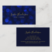Modern Calligraphy Sapphire Blue Bokeh Lights Visitenkarte (Vorne/Hinten)