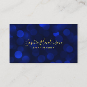 Modern Calligraphy Sapphire Blue Bokeh Lights Visitenkarte
