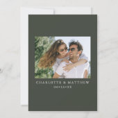 Modern Calligraphy Script 1 Foto New Olive Save The Date (Rückseite)