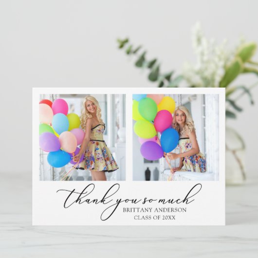 Modern Calligraphy Script 2 Foto Abschluss Dankeskarte (Stehend Vorderseite)