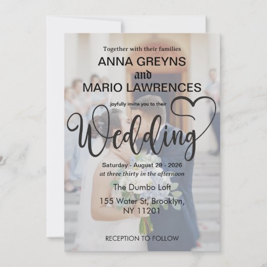 Modern Calligraphy Script 2 Photo Overlay Wedding Einladung (Vorderseite)