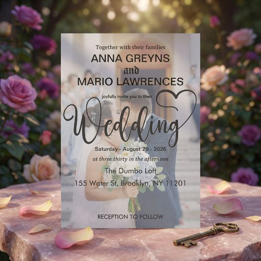 Modern Calligraphy Script 2 Photo Overlay Wedding Einladung