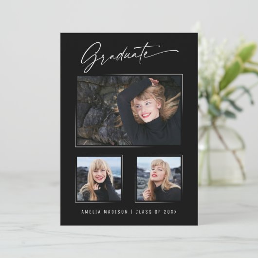 Modern Calligraphy Script 3 Foto Abschluss Ankündigung (Stehend Vorderseite)