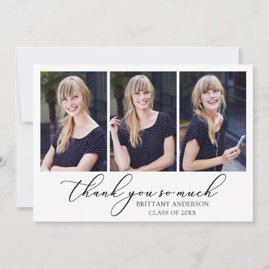 Modern Calligraphy Script 3 Fotos Abschluss Dankeskarte (Vorderseite)
