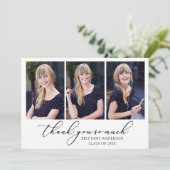 Modern Calligraphy Script 3 Fotos Abschluss Dankeskarte (Stehend Vorderseite)