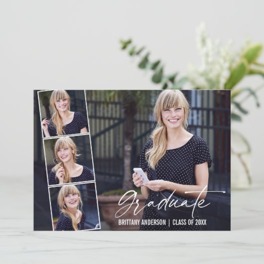 Modern Calligraphy Script 4 Foto Abschluss Ankündigung (Stehend Vorderseite)