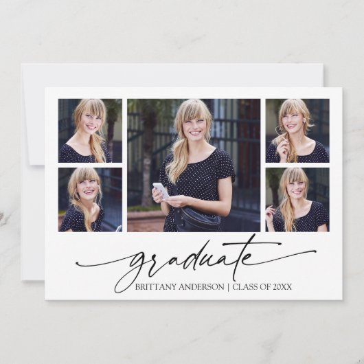 Modern Calligraphy Script 5 Foto Abschluss Ankündigung (Vorderseite)