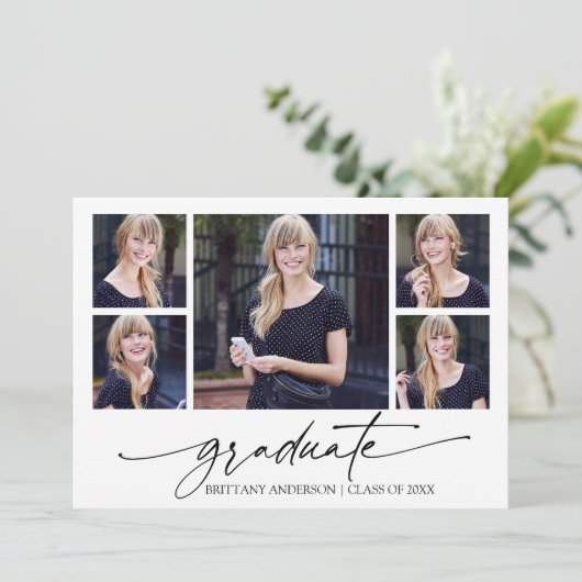 Modern Calligraphy Script 5 Foto Abschluss Ankündigung (Stehend Vorderseite)