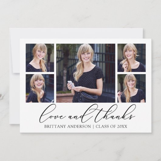 Modern Calligraphy Script 5 Foto Abschluss Dankeskarte (Vorderseite)