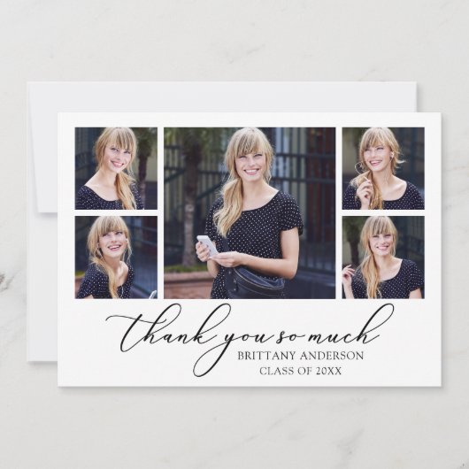 Modern Calligraphy Script 5 Fotos Abschluss Dankeskarte (Vorderseite)