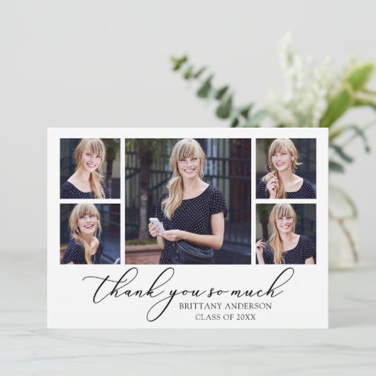 Modern Calligraphy Script 5 Fotos Abschluss Dankeskarte (Stehend Vorderseite)