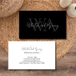 Modern Calligraphy Script Black and White Monogram Visitenkarte