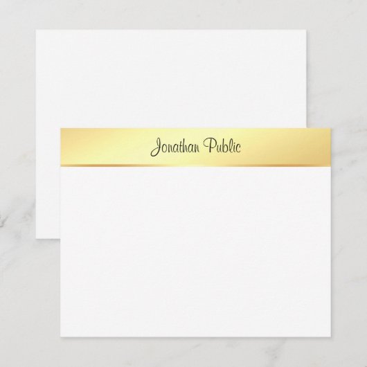 Modern Calligraphy Script Name Gold White Mitteilungskarte (Vorne/Hinten)