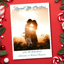 Modern Calligraphy Teal Married Little Christmas Feiertagskarte